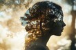 © Hafiz - Double exposure of a forest merging with a womans silhouette, with copy space