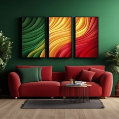 A set of three abstract wall art prints featuring vibrant colors and organic, flowing lines. Perfect for adding a touch of modern sophistication to any living room or office.