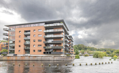 Walking in Silkeborg's streets with many beautiful buildings