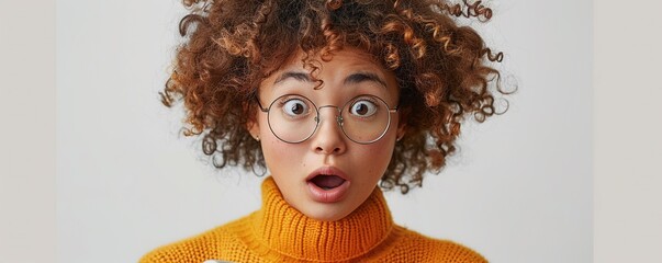 Wall Mural - A person with a surprised expression, holding a smartphone and reading unexpected news with eyes wide and mouth agape against a white backdrop.