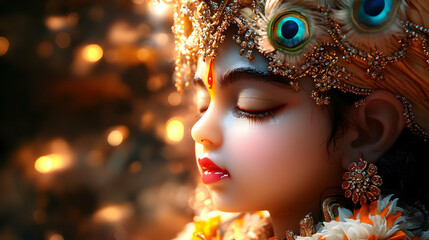 Wall Mural - A serene depiction of a young deity adorned with intricate jewelry and vibrant colors.