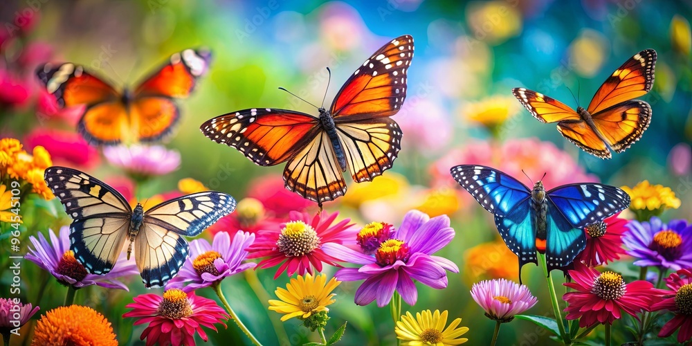 Vibrant butterflies in a garden setting, showcasing their beautiful ...