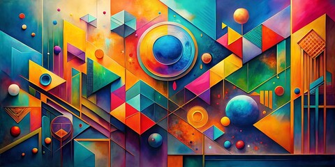 Wall Mural - Abstract art on canvas featuring vibrant colors and geometric shapes