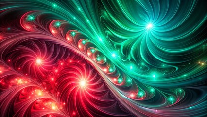 Wall Mural - Dramatic background with ruby and emerald colors, illuminated by dynamic light spirals