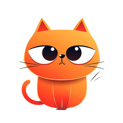 Cute cartoon orange cat illustration with big eyes and a playful expression, perfect for children's artwork or design projects., transparent background