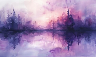 Wall Mural - Watercolor abstract twilight reflections on white.