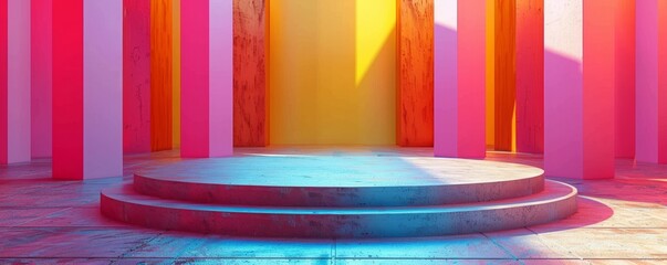 Poster - Design a podium mockup with a bright color scheme.