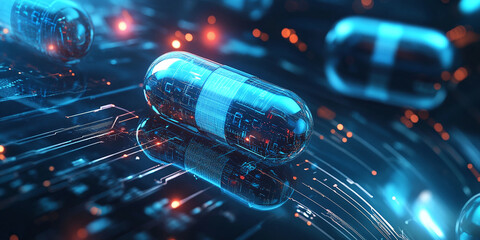 Blue Abstract Vitamin with Technological Background