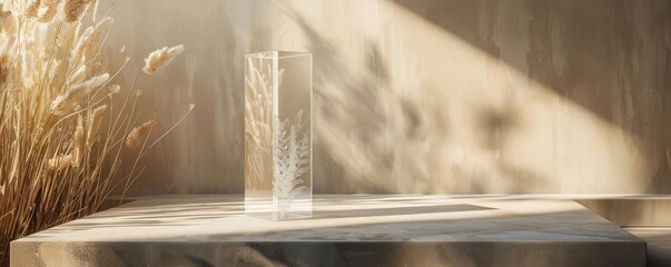 Poster - Clear acrylic pedestal with a modern design, set against a minimalist background.