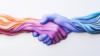 Canvas Print - Two hands are holding each other with colorful hair, AI