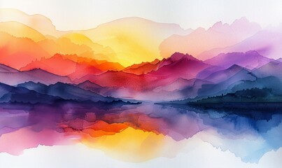 Wall Mural - Watercolor abstract twilight reflections on white.