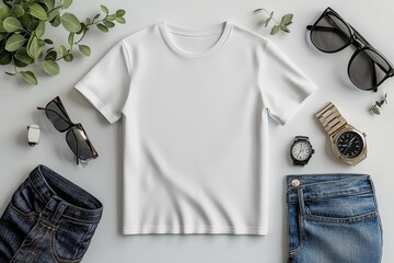 Realistic white Tshirt Flat Lay Mockup created with Generative AI