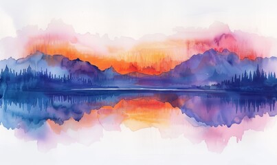 Watercolor abstract twilight reflections on white.