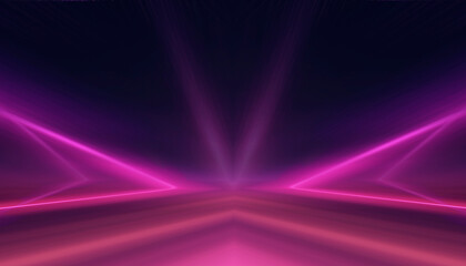 Poster - Neon tunnel with geometric lamps, pink and purple light, dark corridor, futuristic dark neon portal.