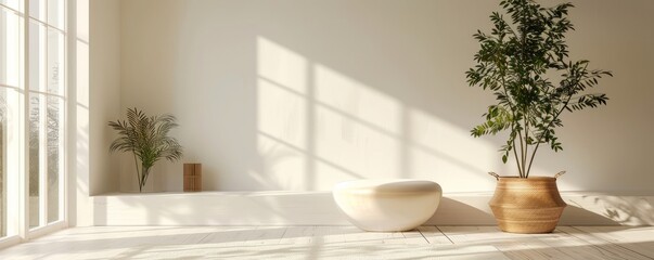 Poster - Minimalist white pedestal, creating a clean, elegant display in a bright room.