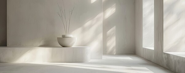 Wall Mural - Minimalist white pedestal, creating a clean display in a bright environment.