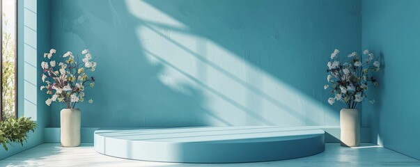Poster - design a podium mockup with a foldable frame.