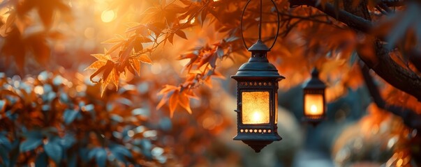 Wall Mural - Lanterns hanging in an autumn garden