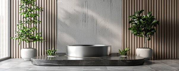 Poster - Podium mockup featuring a sleek, silver finish.