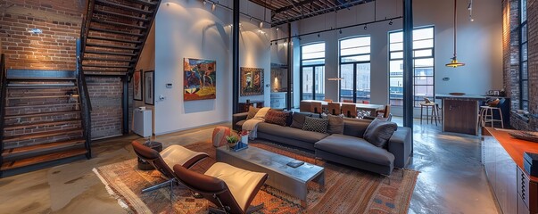 Contemporary urban loft with sleek, modern decor.