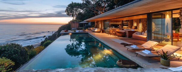 Wall Mural - Beach house with expansive ocean views.