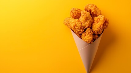 Wall Mural - Fried chicken meal crunchy food on brown paper cone bag take away copy space