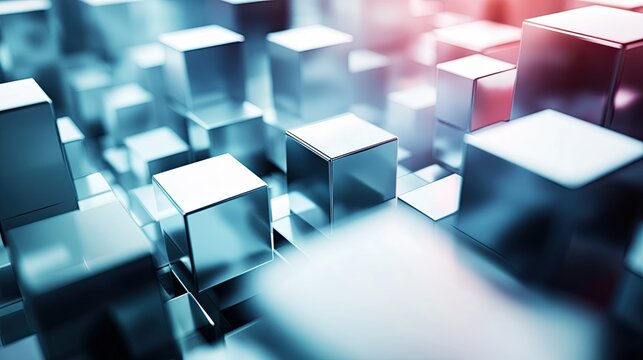 Dynamic abstract 3D cubes in motion on a sleek digital background, with clear copy space for text.