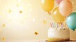 © KENZOGROW - Goldglittered birthday cake with colorful balloons and shimmering stars, vibrant celebration background