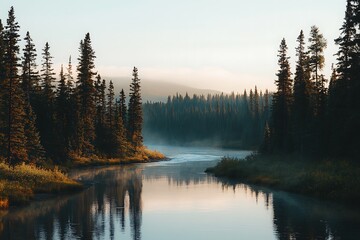 Wall Mural - sunrise over the lake