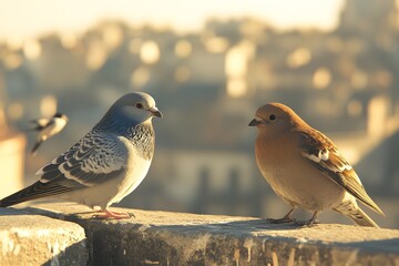 Two Birds facing each other on the Wall