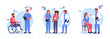 © GreenSkyStudio - Medical staff with hospital patients. Doctors and patients, doctors and nurses advising and diagnosing patients flat vector illustration set. Clinic professional workers with patients