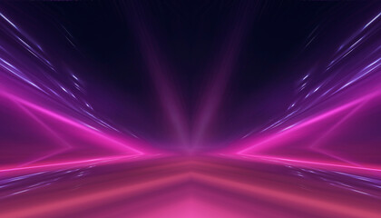 Sticker - Neon tunnel with geometric lamps, pink and purple light, dark corridor, futuristic dark neon portal.