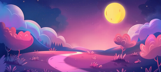 Wall Mural - Fantasy pink planet surface with full moon, game background, Illustration