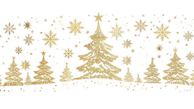 Golden christmas tree , cute line drawing clipart isolated on transparant  background.