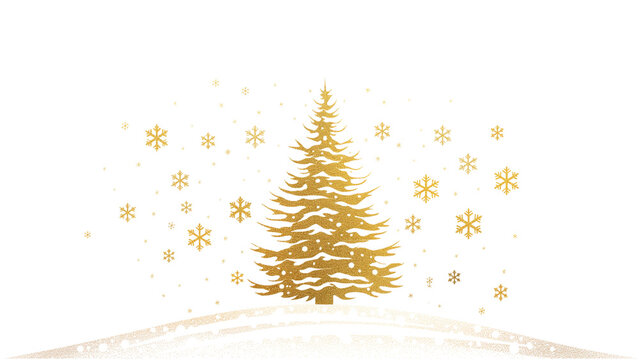 Golden christmas tree , cute line drawing clipart isolated on transparant  background.