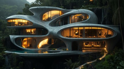 Poster - A futuristic-style architecture features a curved shape