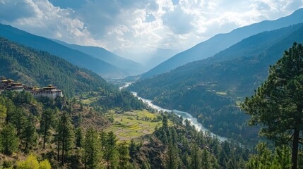 Wall Mural - The breathtaking view from Tiger's Nest Monastery, overlooking the Paro Valley.