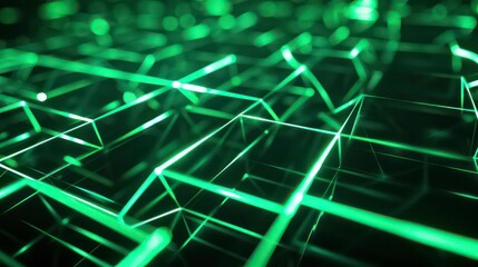 Poster - Abstract green glowing lines forming geometric shapes on black background.