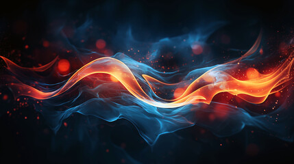 A blue and red flame with a lot of smoke and fire. Fire and water