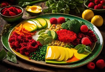 Wall Mural - artistically arranged vibrant food leftovers showcasing eye catching allure colorful presentation textural contrast, arrangement, texture, visual, design