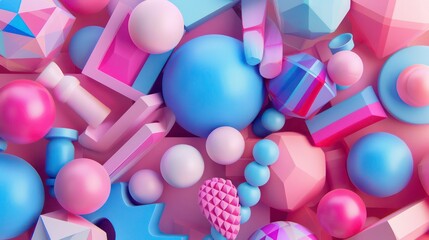 Poster - Pink and blue geometric shapes on a pink background.