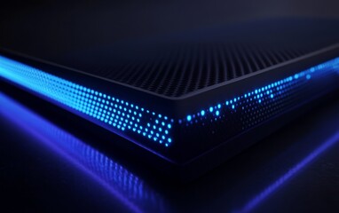Poster - A close-up view of a sleek, illuminated device showcasing a blue LED light pattern, suggesting advanced technology.