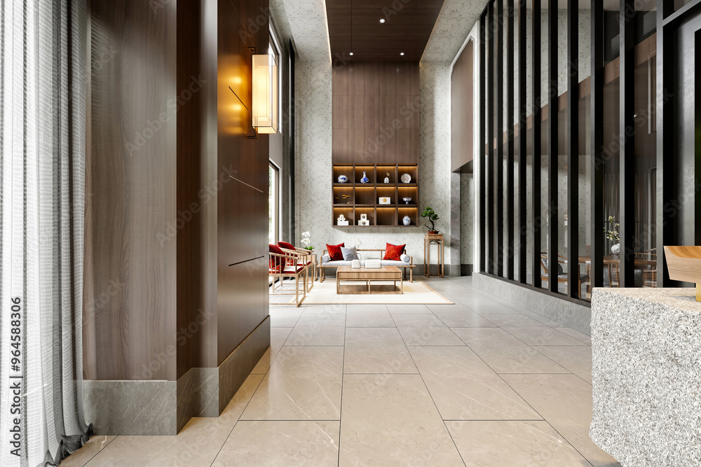 3d render of building entrance reception desk Stock Photo | Adobe Stock
