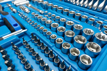 Socket wrench tool set close up