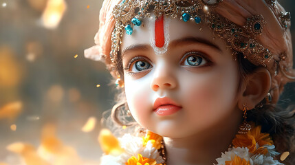 Wall Mural - A young child adorned with traditional attire and jewelry, radiating innocence and beauty.