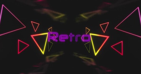 Poster - Animation of retro text over neon shapes on black background