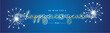 © simbos - We wish you Happy New Year 2025 new modern light golden white handwritten calligraphic typography lettering with big new year 2025 sparkler firework blue background