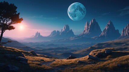 Wall Mural - Beautiful panoramic view of the valley with space sky