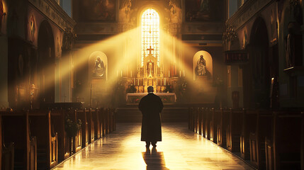 Diverse Christian Worship: Church Prayers led by Priest, Pastor, and Nun