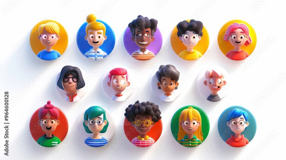 3D cartoon avatars of diverse people with various expressions. Stock ...